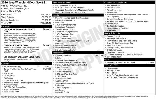 2026 Jeep Wrangler WRANGLER 4-DOOR SPORT S