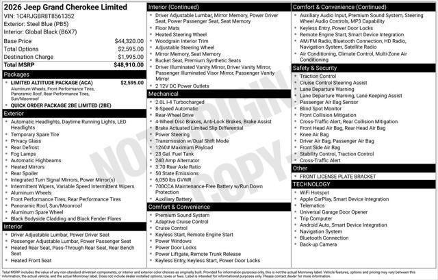 2026 Jeep Grand Cherokee GRAND CHEROKEE LIMITED 4X2
