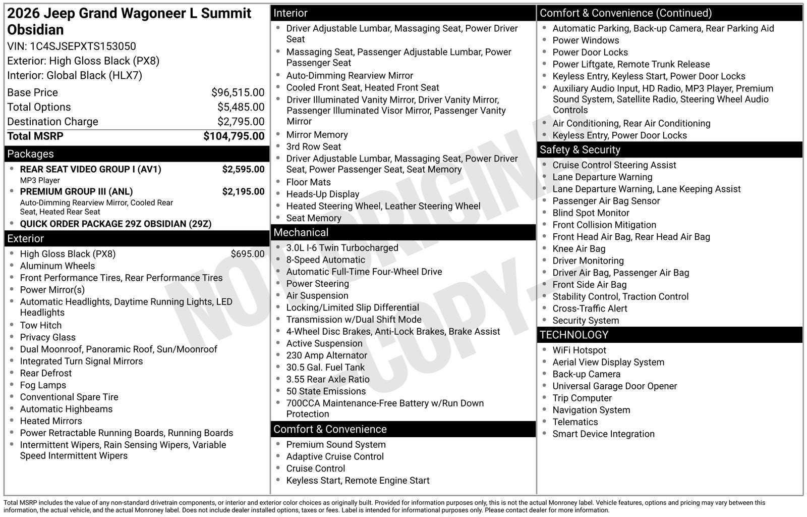 2026 Jeep Grand Wagoneer GRAND WAGONEER L SUMMIT OBSIDIAN 4X4