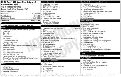 2026 RAM Ram 1500 RAM 1500 LONE STAR QUAD CAB 4X2 6'4' BOX