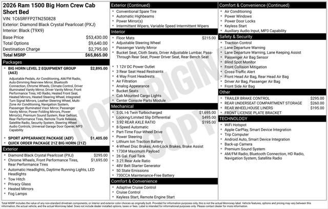 2026 RAM Ram 1500 RAM 1500 BIG HORN CREW CAB 4X4 5'7' BOX