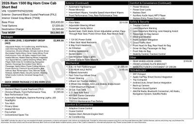 2026 RAM Ram 1500 RAM 1500 BIG HORN CREW CAB 4X4 5'7' BOX