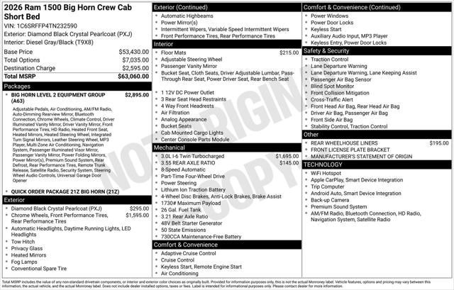 2026 RAM Ram 1500 RAM 1500 BIG HORN CREW CAB 4X4 5'7' BOX