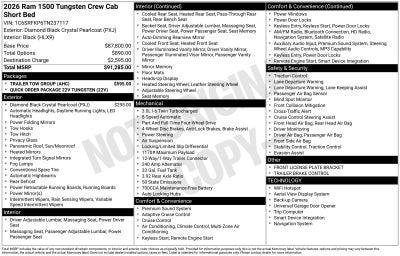 2026 RAM Ram 1500 RAM 1500 TUNGSTEN CREW CAB 4X4