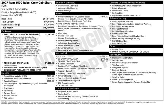 2027 RAM Ram 1500 RAM 1500 REBEL CREW CAB 4X4 5'7' BOX