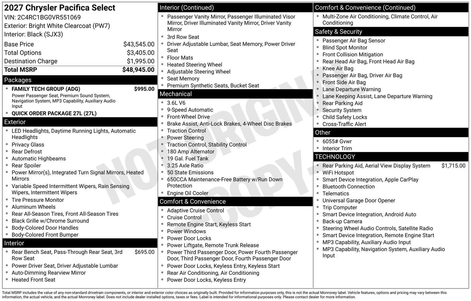 2027 Chrysler Pacifica PACIFICA SELECT