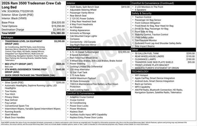 2026 RAM Ram 3500 RAM 3500 TRADESMAN CREW CAB 4X4 8' BOX