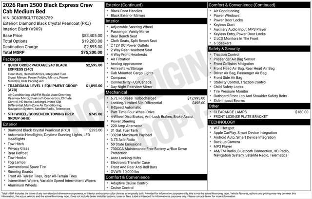 2026 RAM Ram 2500 RAM 2500 BLACK EXPRESS CREW CAB 4X4 6'4' BOX