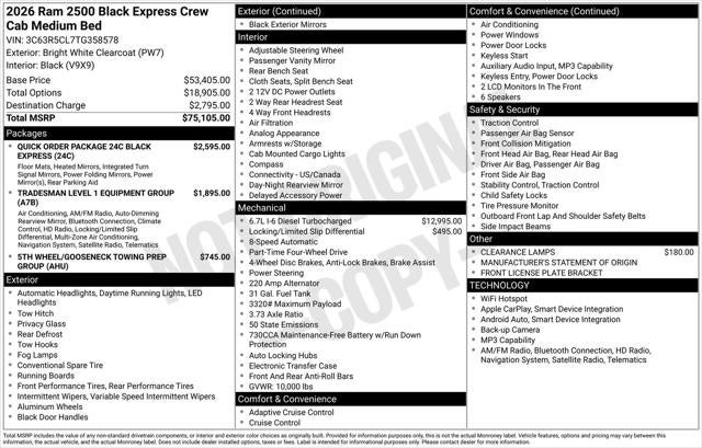 2026 RAM Ram 2500 RAM 2500 BLACK EXPRESS CREW CAB 4X4 6'4' BOX