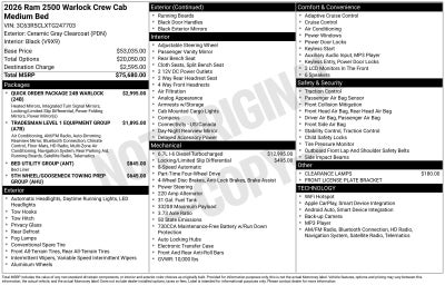 2026 RAM Ram 2500 RAM 2500 WARLOCK CREW CAB 4X4 6'4' BOX
