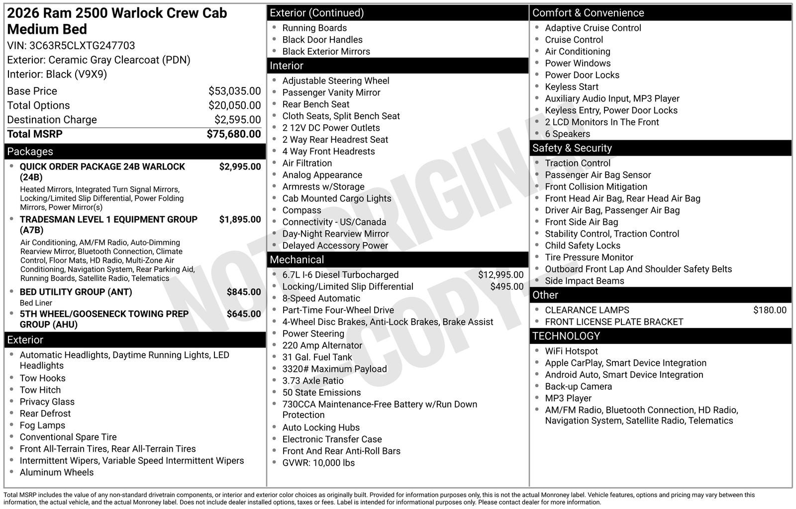 2026 RAM Ram 2500 RAM 2500 WARLOCK CREW CAB 4X4 6'4' BOX