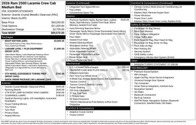 2026 RAM Ram 2500 RAM 2500 LARAMIE CREW CAB 4X4 6'4' BOX