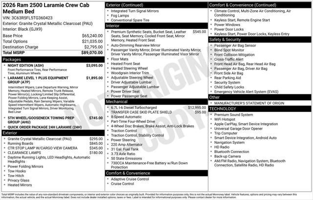2026 RAM Ram 2500 RAM 2500 LARAMIE CREW CAB 4X4 6'4' BOX