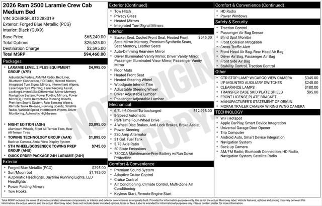 2026 RAM Ram 2500 RAM 2500 LARAMIE CREW CAB 4X4 6'4' BOX