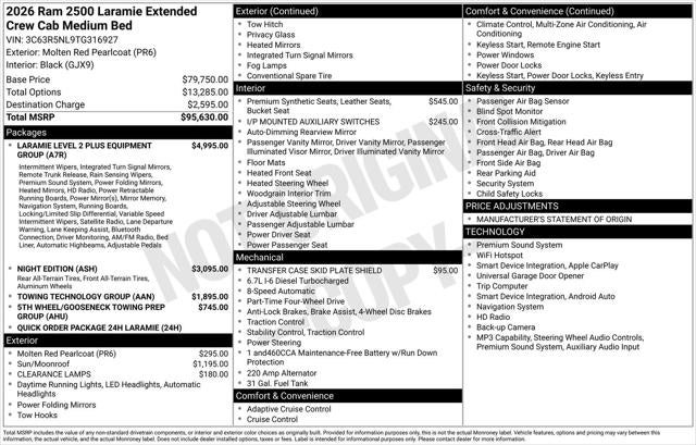 2026 RAM Ram 2500 RAM 2500 LARAMIE MEGA CAB 4X4 6'4' BOX