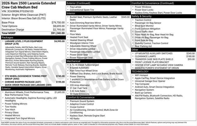 2026 RAM Ram 2500 RAM 2500 LARAMIE MEGA CAB 4X4 6'4' BOX