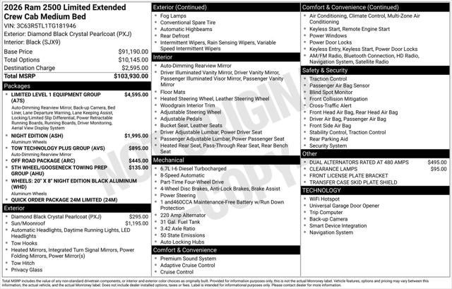 2026 RAM Ram 2500 RAM 2500 LIMITED MEGA CAB 4X4 6'4' BOX