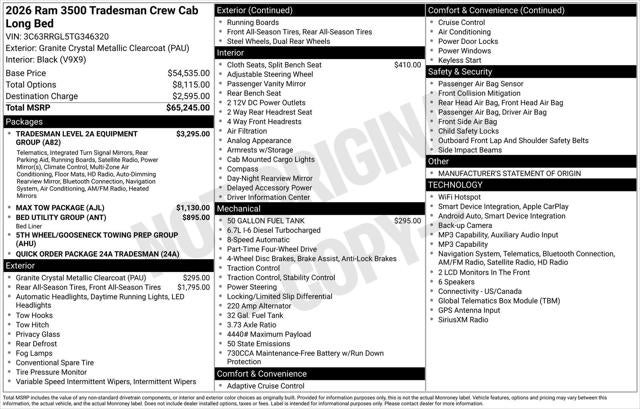 2026 RAM Ram 3500 RAM 3500 TRADESMAN CREW CAB 4X4 8' BOX