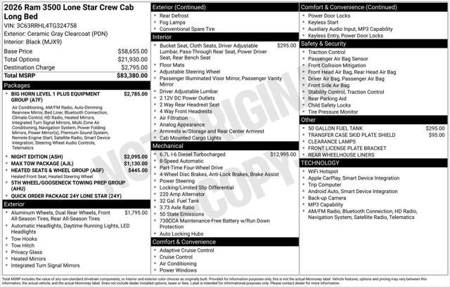 2026 RAM Ram 3500 RAM 3500 LONE STAR CREW CAB 4X4 8' BOX