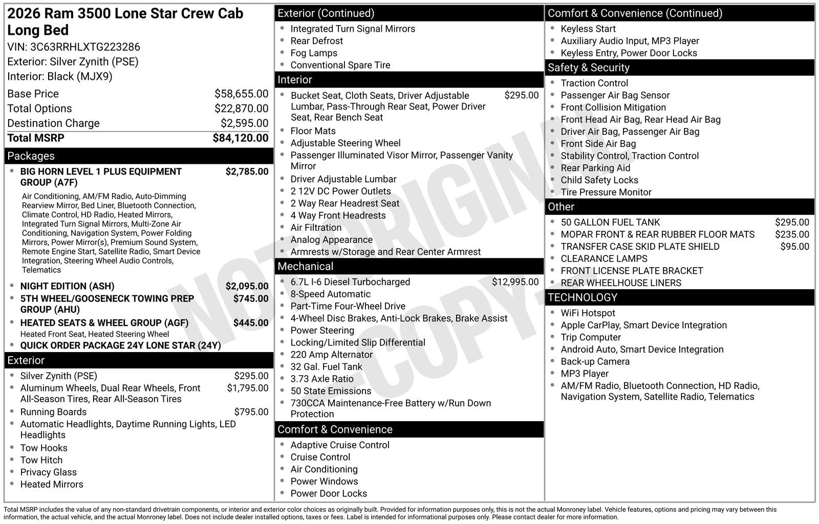 2026 RAM Ram 3500 RAM 3500 LONE STAR CREW CAB 4X4 8' BOX