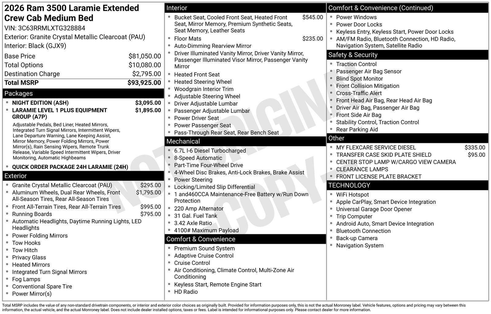 2026 RAM Ram 3500 RAM 3500 LARAMIE MEGA CAB 4X4 6'4' BOX