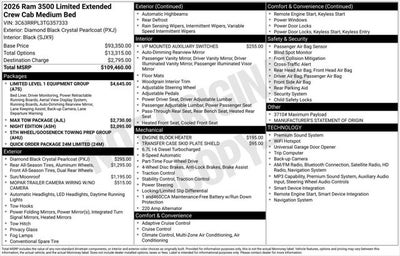 2026 RAM Ram 3500 RAM 3500 LIMITED MEGA CAB 4X4 6'4' BOX