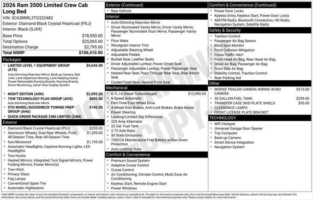 2026 RAM Ram 3500 RAM 3500 LIMITED CREW CAB 4X4 8' BOX