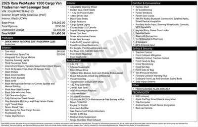 2026 RAM Ram ProMaster RAM PROMASTER 1500 TRADESMAN CARGO VAN LOW ROOF 136' WB