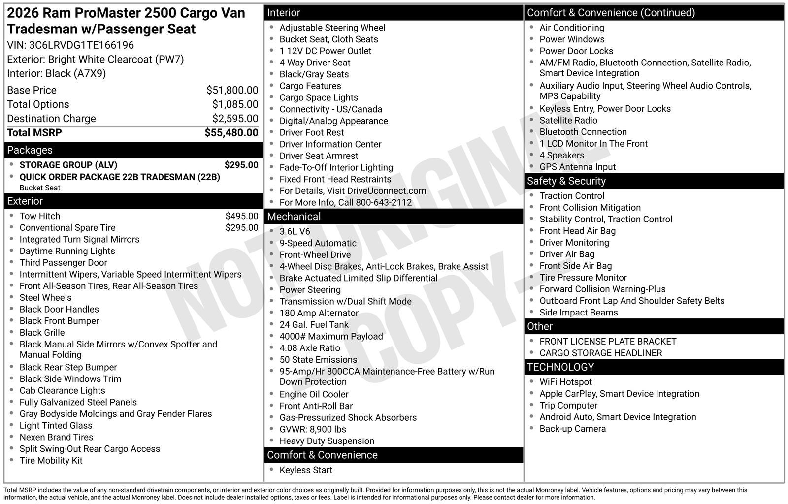 2026 RAM Ram ProMaster RAM PROMASTER 2500 TRADESMAN CARGO VAN HIGH ROOF 159' WB