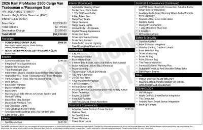 2026 RAM Ram ProMaster RAM PROMASTER 2500 TRADESMAN CARGO VAN HIGH ROOF 159' WB