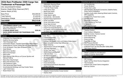 2026 RAM Ram ProMaster RAM PROMASTER 2500 TRADESMAN CARGO VAN HIGH ROOF 159' WB