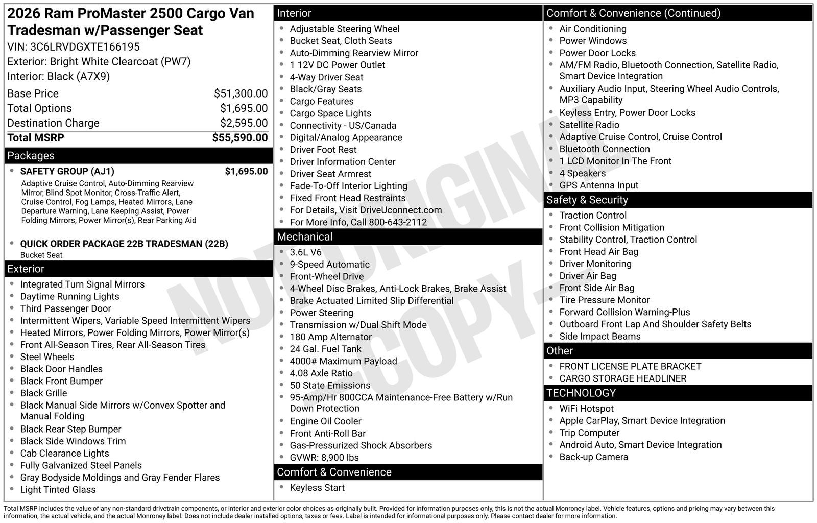 2026 RAM Ram ProMaster RAM PROMASTER 2500 TRADESMAN CARGO VAN HIGH ROOF 159' WB
