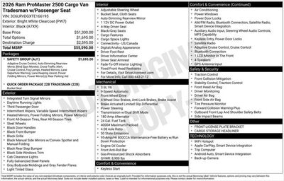 2026 RAM Ram ProMaster RAM PROMASTER 2500 TRADESMAN CARGO VAN HIGH ROOF 159' WB