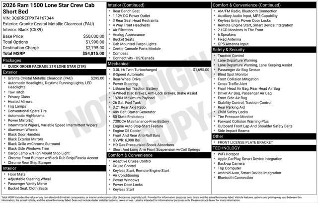 2026 RAM Ram 1500 RAM 1500 LONE STAR CREW CAB 4X2 5'7' BOX