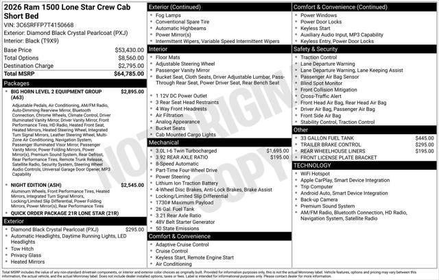 2026 RAM Ram 1500 RAM 1500 LONE STAR CREW CAB 4X4 5'7' BOX