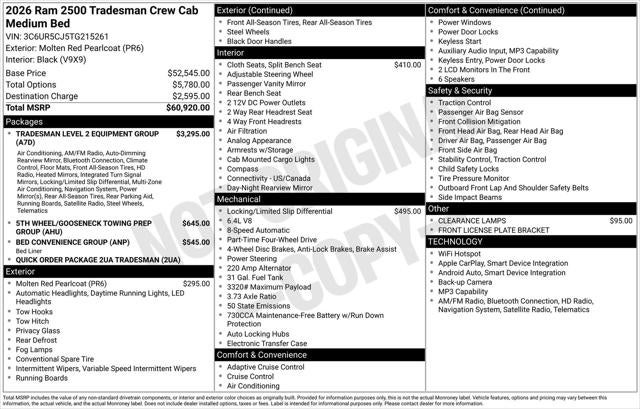 2026 RAM Ram 2500 RAM 2500 TRADESMAN CREW CAB 4X4 6'4' BOX