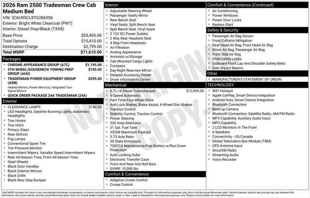 2026 RAM Ram 2500 RAM 2500 TRADESMAN CREW CAB 4X4 6'4' BOX