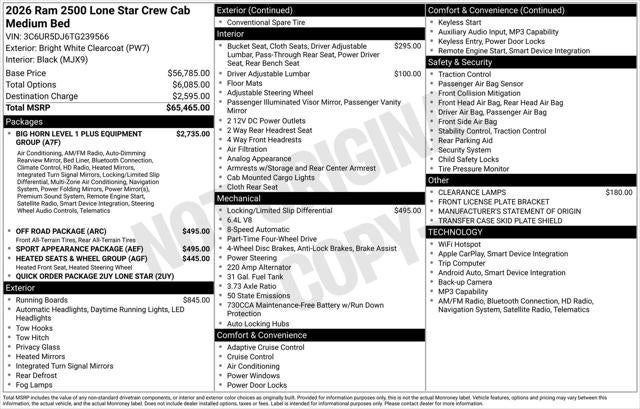 2026 RAM Ram 2500 RAM 2500 LONE STAR CREW CAB 4X4 6'4' BOX