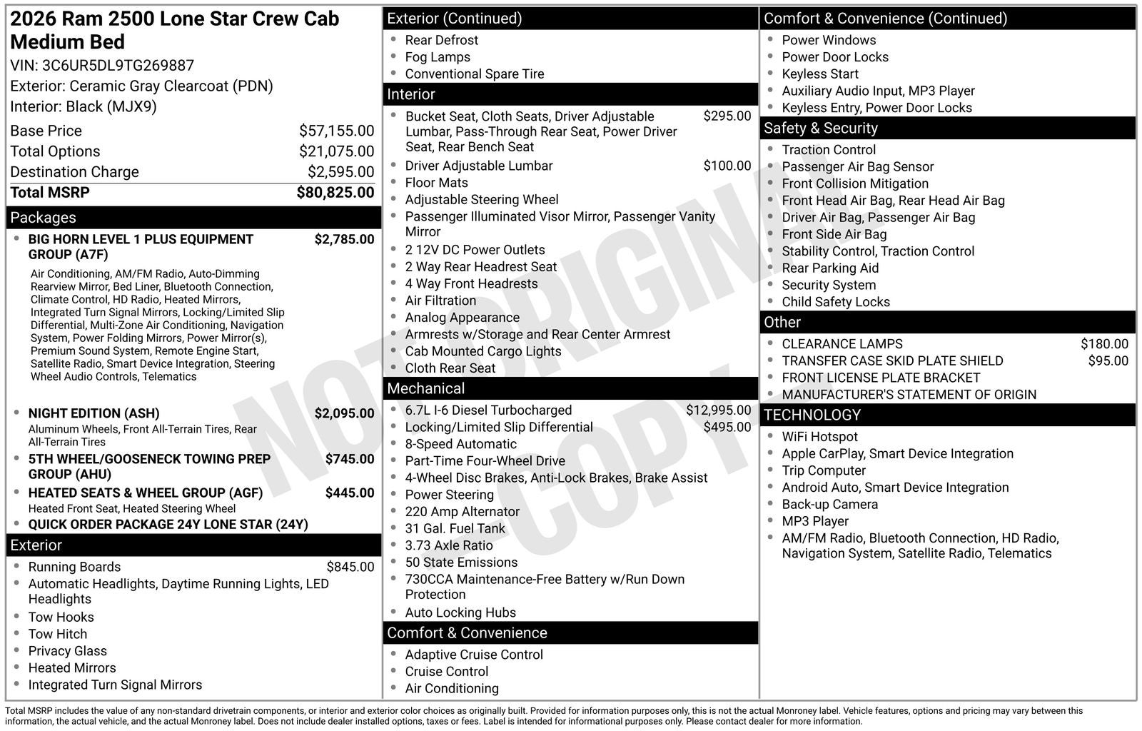 2026 RAM Ram 2500 RAM 2500 LONE STAR CREW CAB 4X4 6'4' BOX