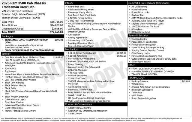 2026 RAM Ram 3500 Chassis Cab RAM 3500 TRADESMAN CREW CAB CHASSIS 4X4 60' CA